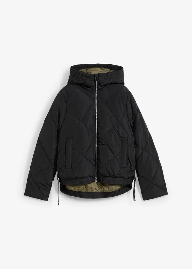 Veste matelassée courte avec doublure contrastante, Couleur: noir/olive foncé