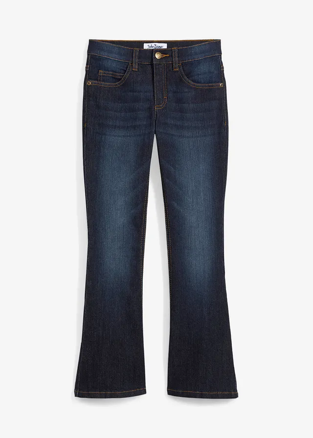 Flared jeans mid waist, Kleur: donkerblauw denim used