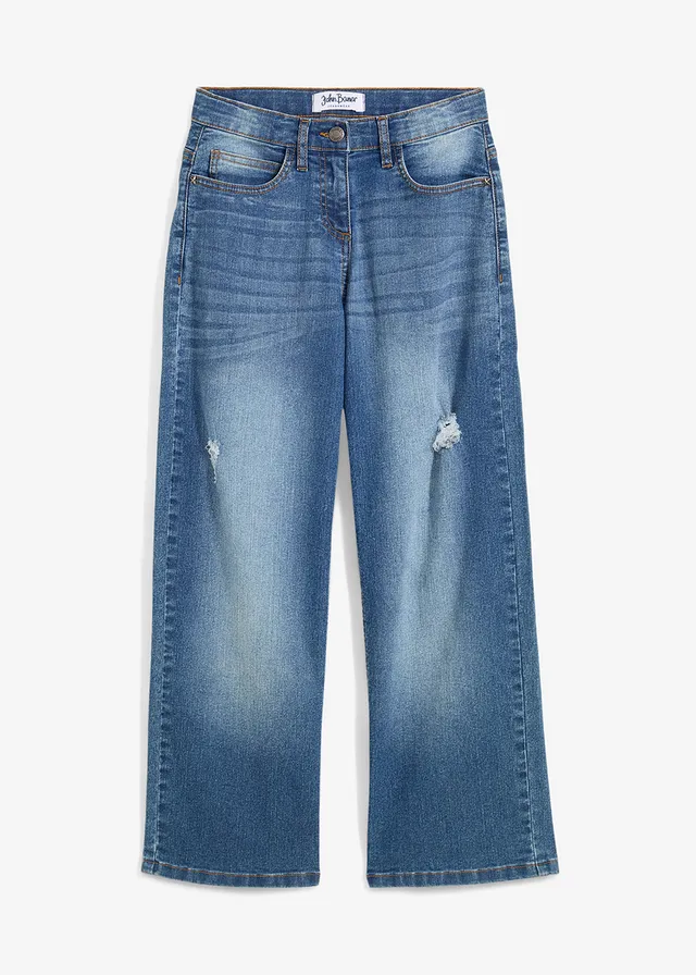 Wide leg jeans mid waist, Kleur: blauw denim