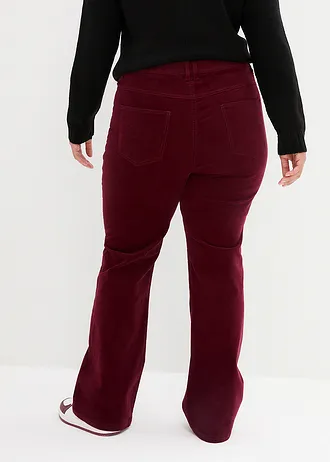 Pantalon en velours côtelé extensible avec taille haute confortable, Couleur: prune foncé