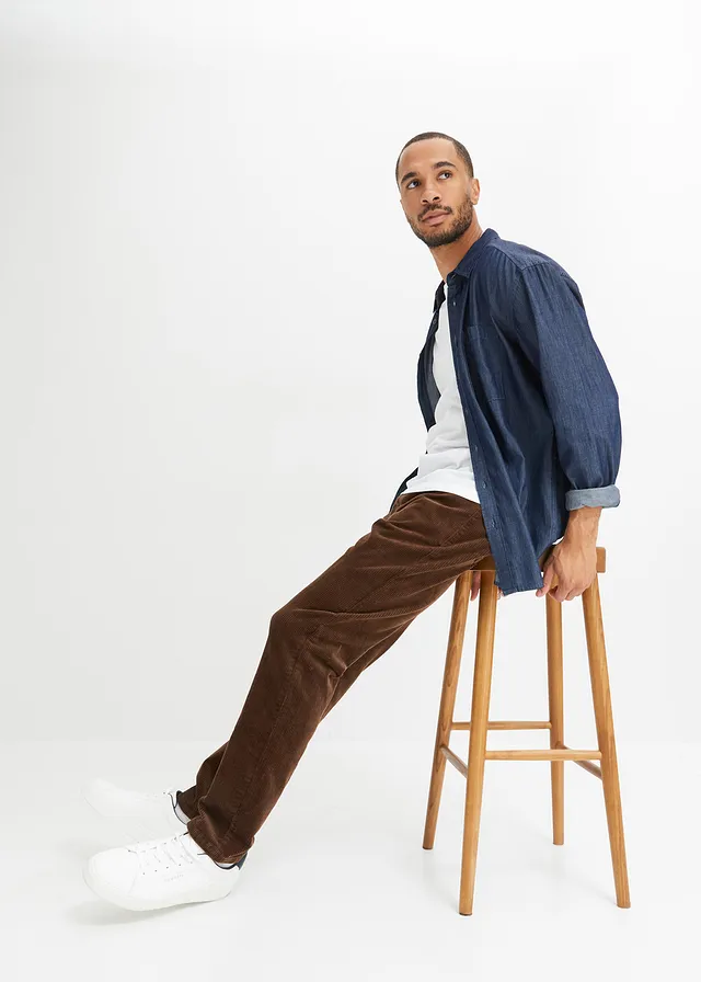 Regular fit stretch corduroy broek met comfort fit • bruin • product-page.page-title-suffix