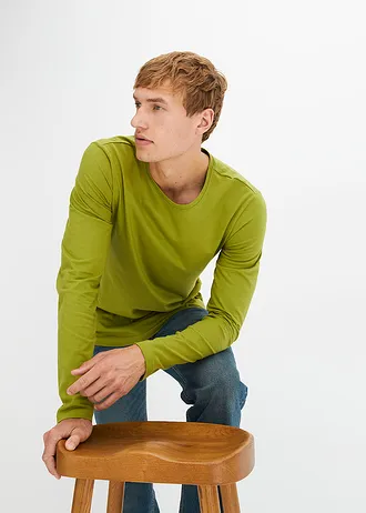 Lot de 3 tee-shirts manches longues • vert mousse+noir+gris chiné • Boutique bonprix