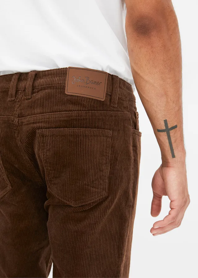 Regular fit stretch corduroy broek met comfort fit • bruin • product-page.page-title-suffix