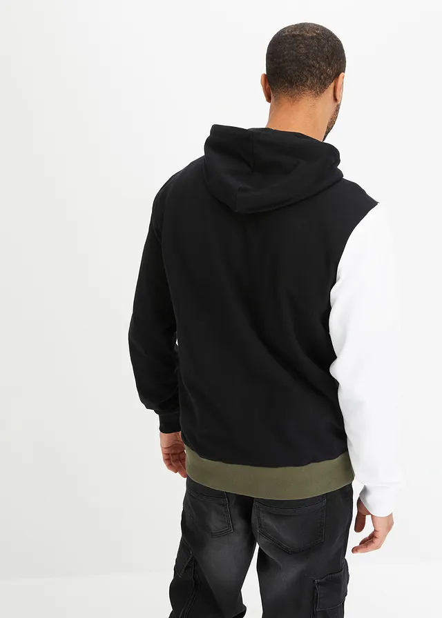 Sweatvest met capuchon van puur biologisch katoen, Kleur: zwart-wit-donkerolijfgroen