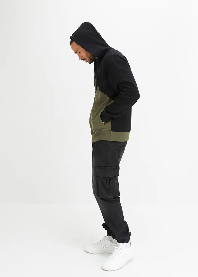 Sweat zippé à capuche 100% coton • noir/blanc/olive foncé • product-page.page-title-suffix