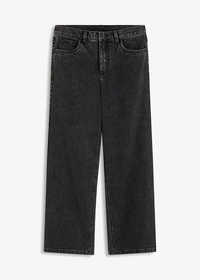 Jean Wide Leg taille mi-haute, Couleur: noir denim