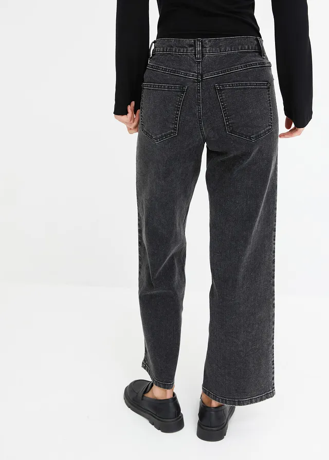 Jean Wide Leg taille mi-haute, Couleur: noir denim