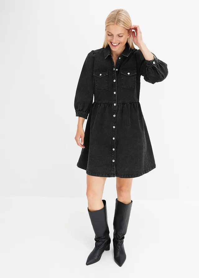 Robe en jean, Couleur: noir denim