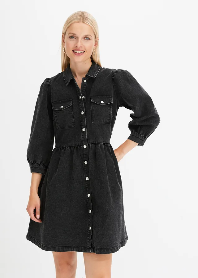 Robe en jean, Couleur: noir denim