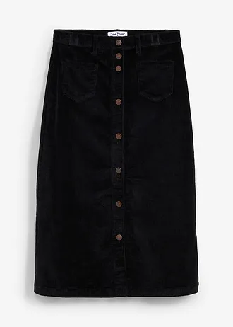 Stretch corduroy midi rok met knoopsluiting • zwart • bonprix online shop