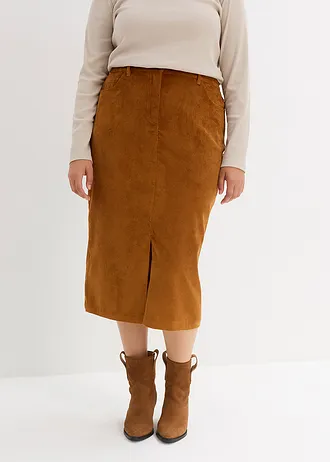 Jupe midi en velours côtelé, extensible, Couleur: bronze