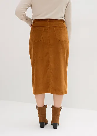 Jupe midi en velours côtelé, extensible, Couleur: bronze