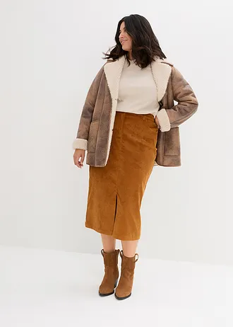 Jupe midi en velours côtelé, extensible, Couleur: bronze