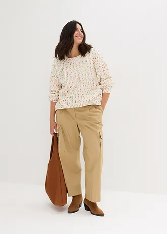 Pull oversize en grosse maille, Couleur: écru pois