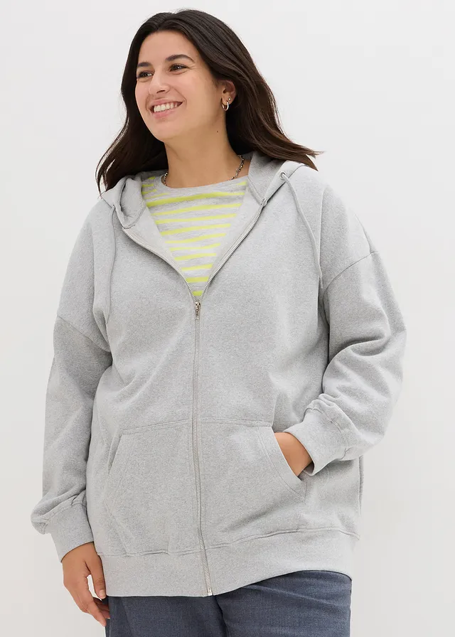 Sweat zippé à capuche, Couleur: gris clair chiné