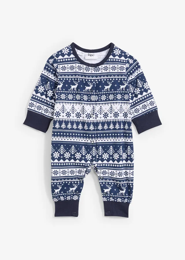 Comfortabele Baby jumpsuit met Noors patroon van biologisch katoen • diepblauw-wit • bonprix online shop