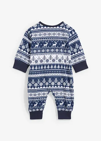 Comfortabele Baby jumpsuit met Noors patroon van biologisch katoen • diepblauw-wit • bonprix online shop