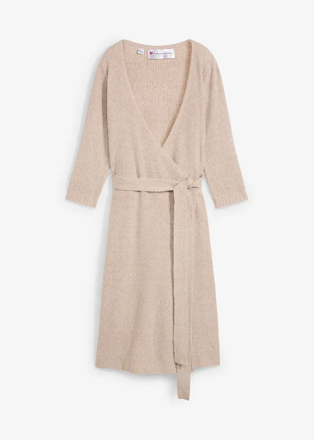 Robe de grossesse/d’allaitement en maille ultra douce à manches 3/4, Couleur: beige chiné