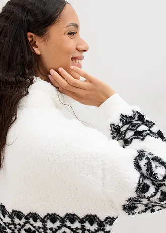 Kožušinková flísová mikina • biela vlna-čierna nórsky vzor • obchod bonprix