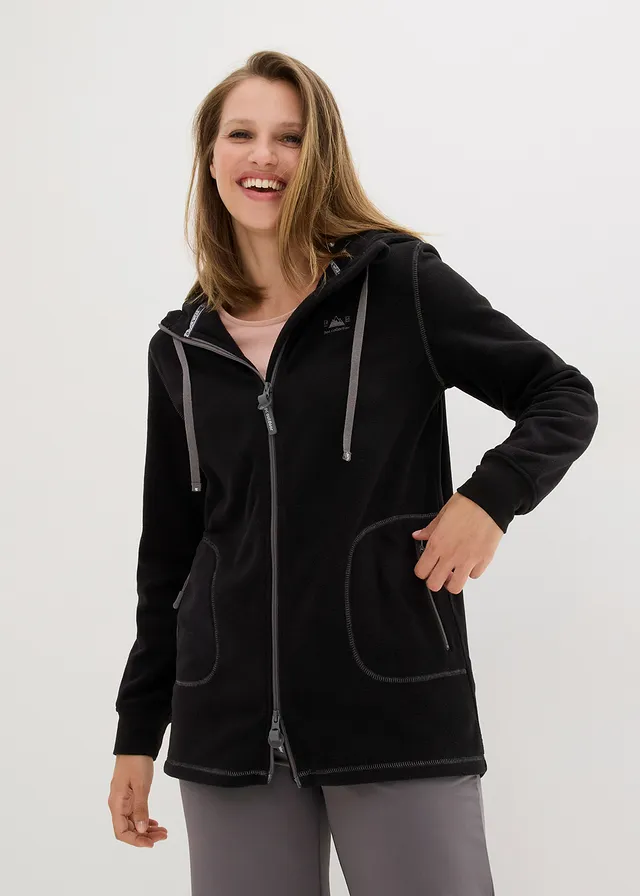 Veste polaire avec poches zippées, Couleur: noir