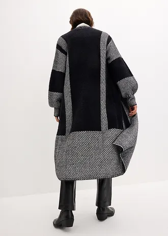 Gilet long en maille • noir/blanc cassé • Boutique bonprix