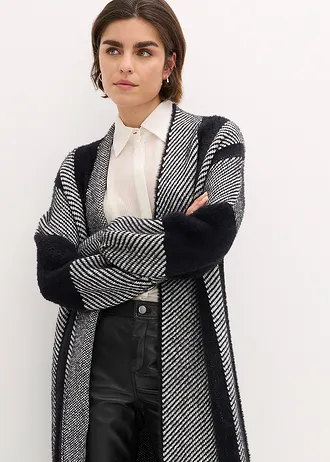 Gilet long en maille • noir/blanc cassé • Boutique bonprix