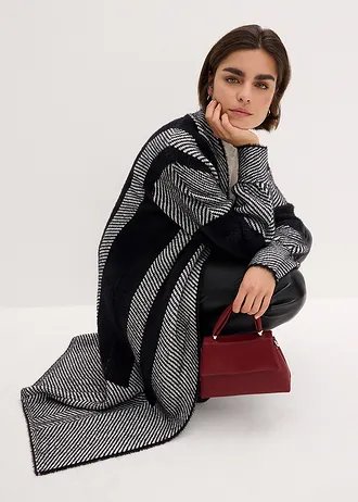 Gilet long en maille • noir/blanc cassé • Boutique bonprix