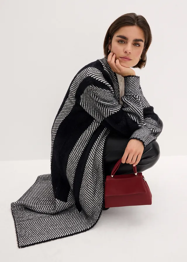Lang gebreid vest • zwart/wolwit • product-page.page-title-suffix