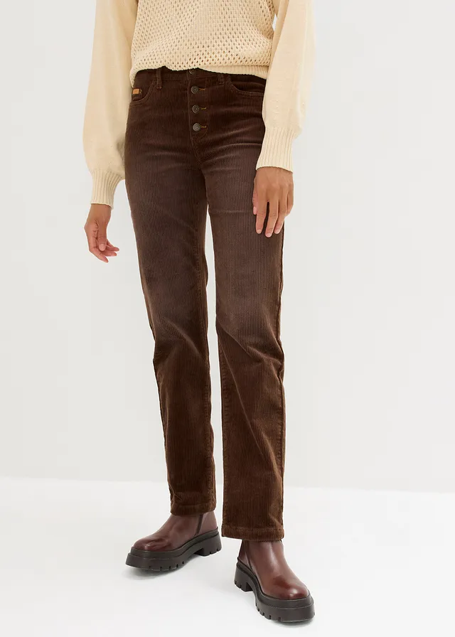 Stretch corduroy broek, straight, Kleur: bruin