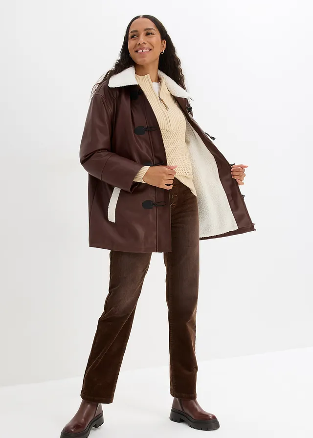 Stretch corduroy broek, straight, Kleur: bruin