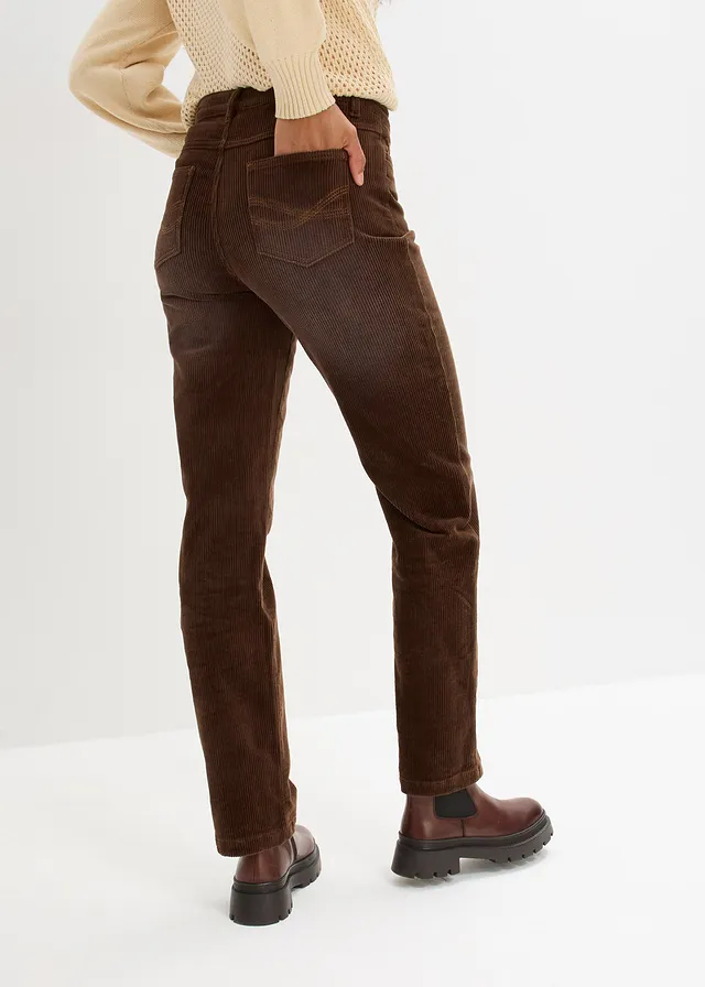 Stretch corduroy broek, straight • bruin • product-page.page-title-suffix