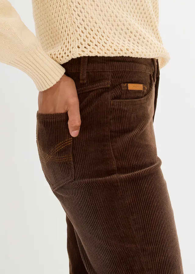 Stretch corduroy broek, straight • bruin • product-page.page-title-suffix
