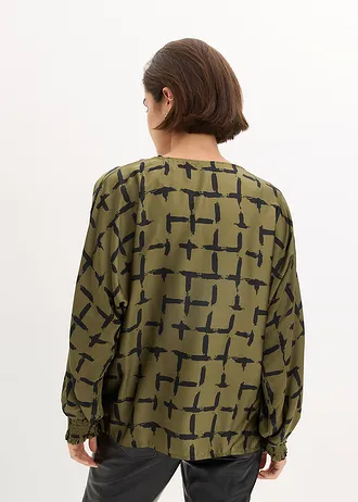 Tuniek met vleermuismouwen, Kleur: donkerolijfgroen/zwart