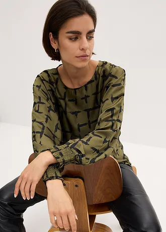 Tuniková halenka s netopýřími rukávy • tmavě olivová + černá • bonprix obchod