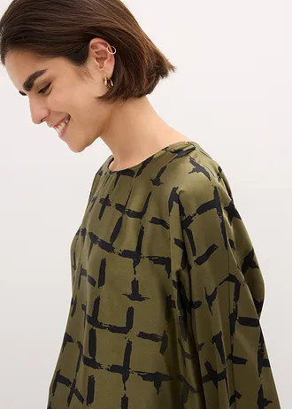 Tuniková halenka s netopýřími rukávy • tmavě olivová + černá • bonprix obchod