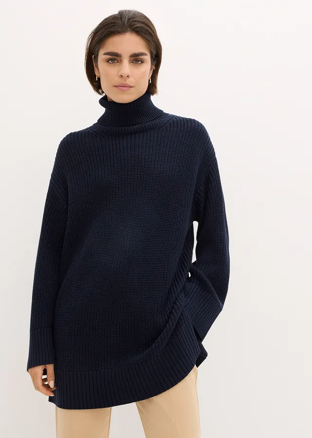 Pull oversize à col roulé • bleu foncé • Boutique bonprix