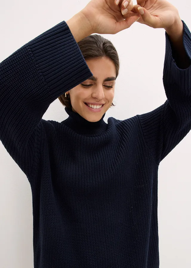 Pull oversize à col roulé • bleu foncé • Boutique bonprix