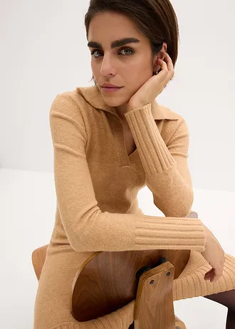 Pletené šaty s pólo límečkem • cappuccino • bonprix obchod