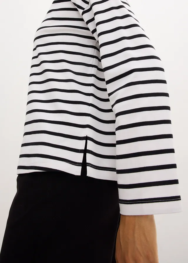 Lot de 2 T-shirts manches longues 100% coton • blanc+noir rayé • product-page.page-title-suffix