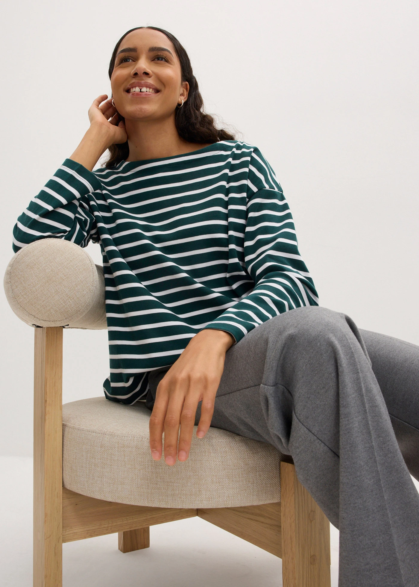 Longsleeve van biologisch katoen (set van 2) • diepgroen+zwart gestreept • bonprix online shop