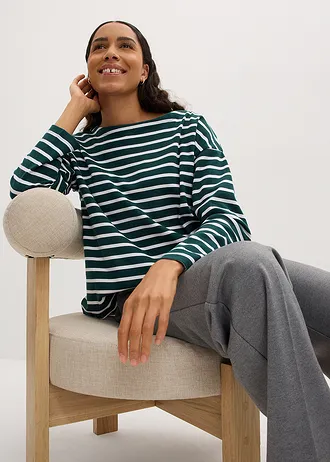 Longsleeve van biologisch katoen (set van 2) • diepgroen+zwart gestreept • bonprix online shop