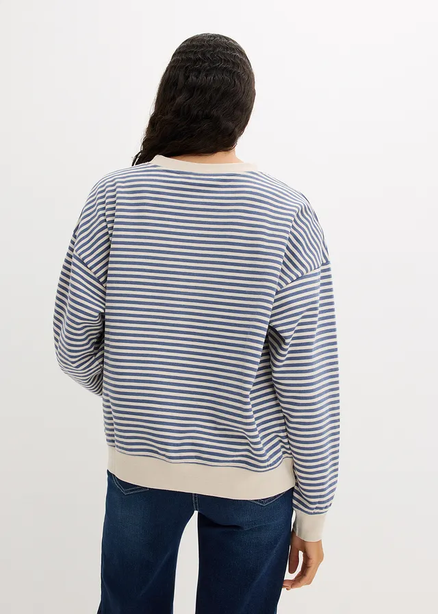 Sweat oversize, Couleur: bleu jean/écru rayé