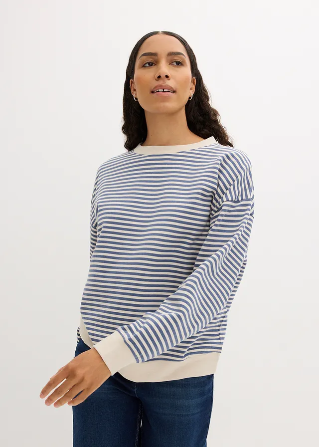 Sweat oversize, Couleur: bleu jean/écru rayé