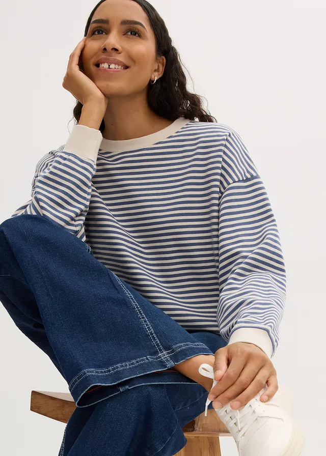 Sweat oversize • bleu jean/écru rayé • product-page.page-title-suffix