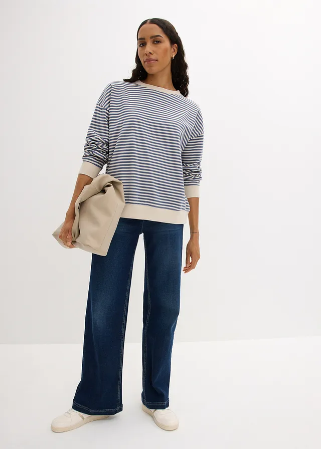 Sweat oversize, Couleur: bleu jean/écru rayé