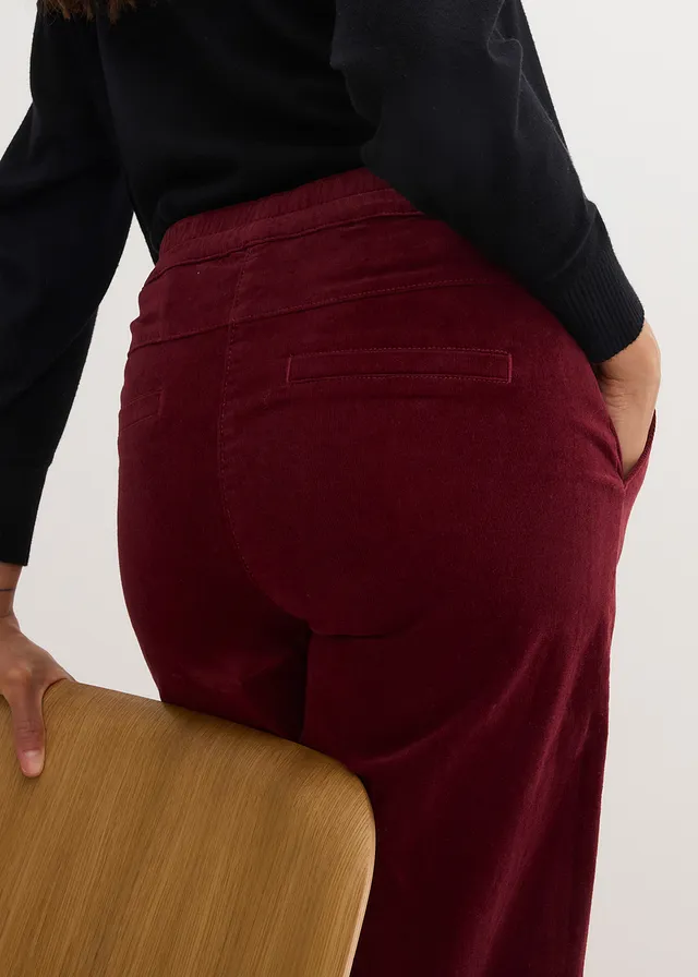 Pantalon en velours de coton côtelé extensible, taille haute • prune foncé • Boutique bonprix