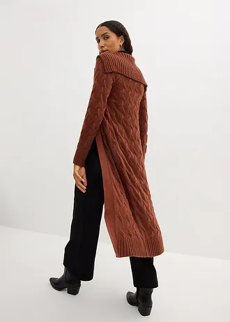 Gilet long en maille torsadée • acajou • Boutique bonprix