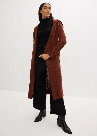 Gilet long en maille torsadée • acajou • Boutique bonprix