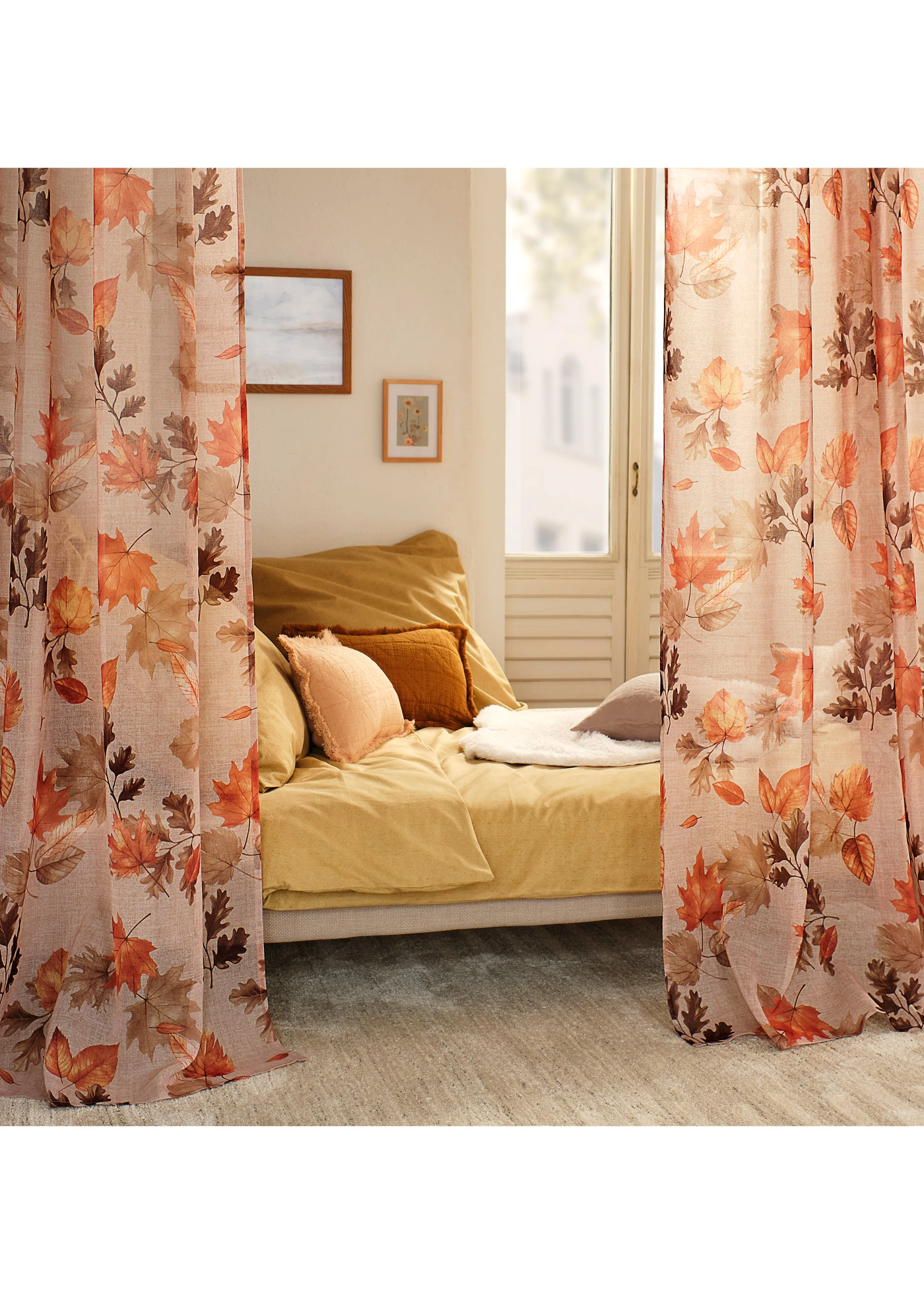 Transparant gordijn met bladerprint (1 stuk) • sand-bruin • bonprix online shop