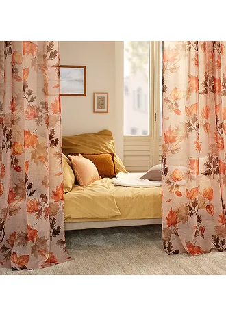 Transparant gordijn met bladerprint (1 stuk) • sand-bruin • bonprix online shop